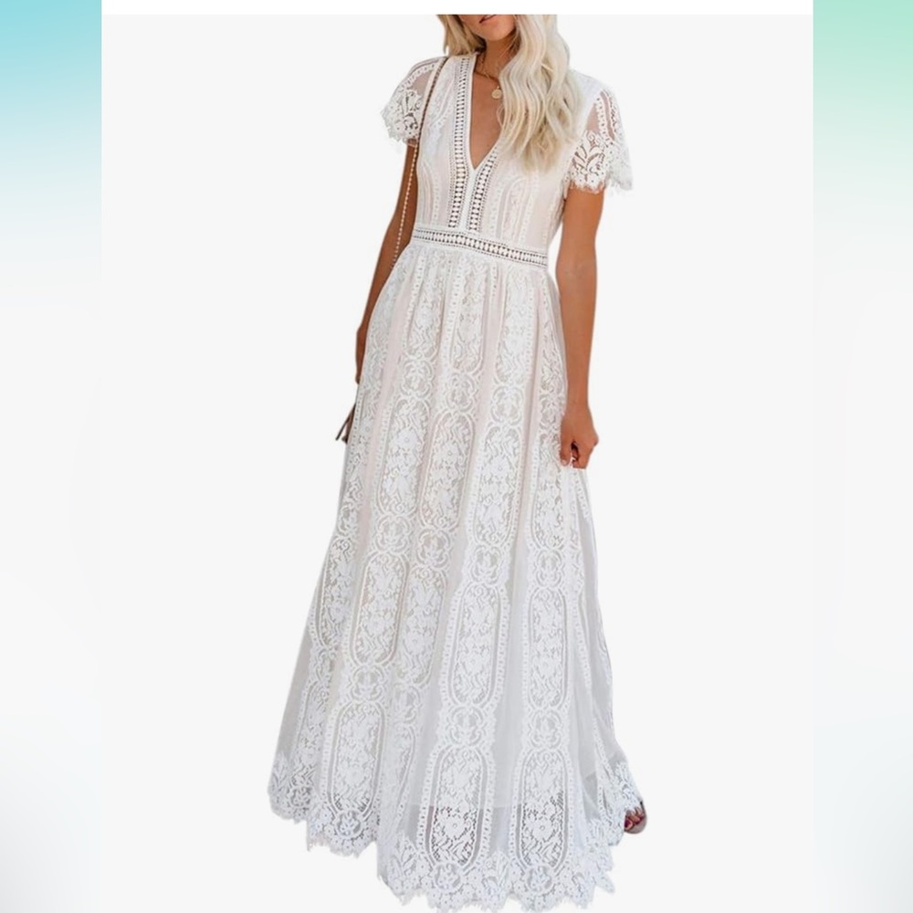 White lace dress, worn as maternity dress